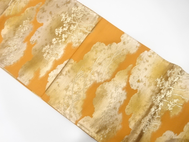 JAPANESE KIMONO / ANTIQUE FUKURO OBI / SILK / WOVEN TREE & CLOUD